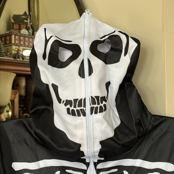 Brand New Halloween Costume Skeleton Zip Up Onesie Mask Cosplay Black & White - Picture 4 of 13